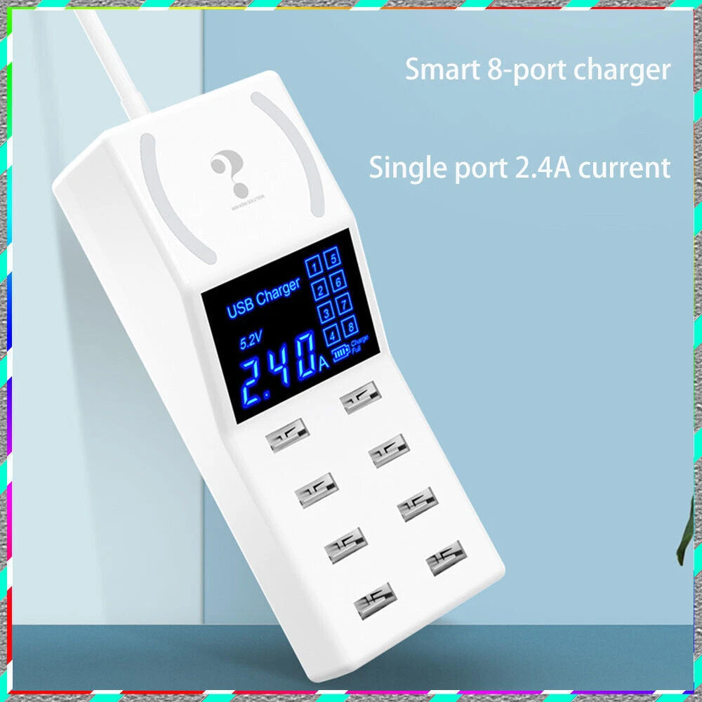 8-Port USB Hub with AC Adapter & Non-Slip Desktop Charging Station