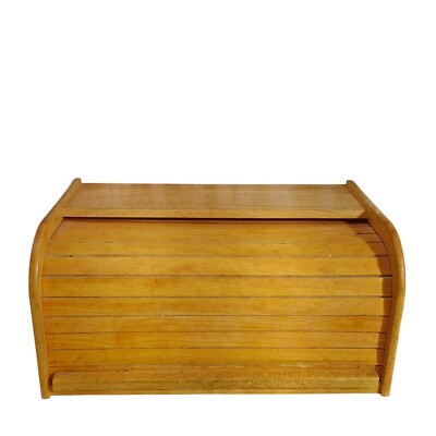 Vintage Country Cherry Wood Roll Top Bread Box 15'' Countertop Kitchen Storage 
