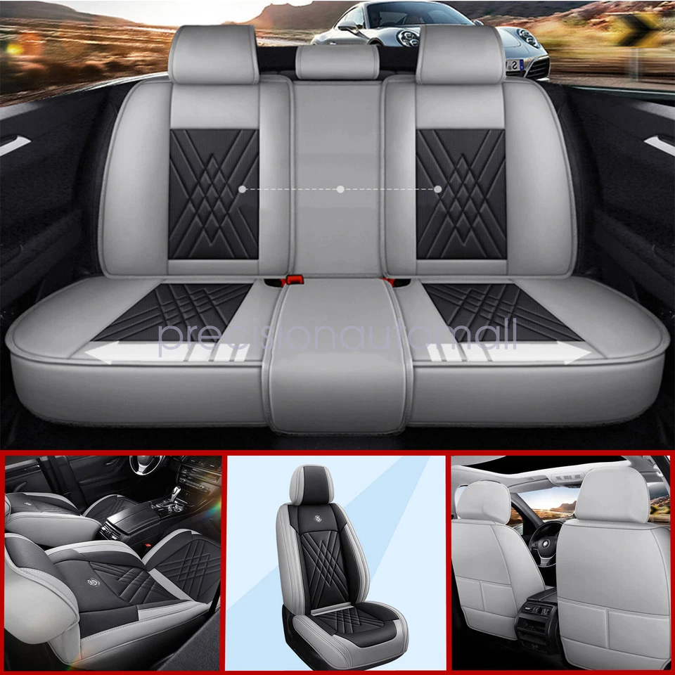 For Toyota PU Leather Car 5-Seat Cover Front & Rear Cushion Black & Gray - Image 2 of 4