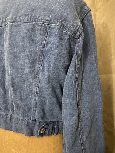 Vintage Gap Blue Beachy Soft LINEN “Denim” JEAN JACKET Y2K Cropped Pockets L - Picture 8 of 8