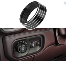 Black Aluminum Headlight Selector Knob Ring Cover Fits 19-25 Ram 1500 2500 3500