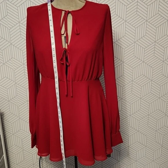VALENTINO NUOVO Privacy Please Red Easton Chiffon Mini Abito Donna Taglia Media Ruffle Trasparente