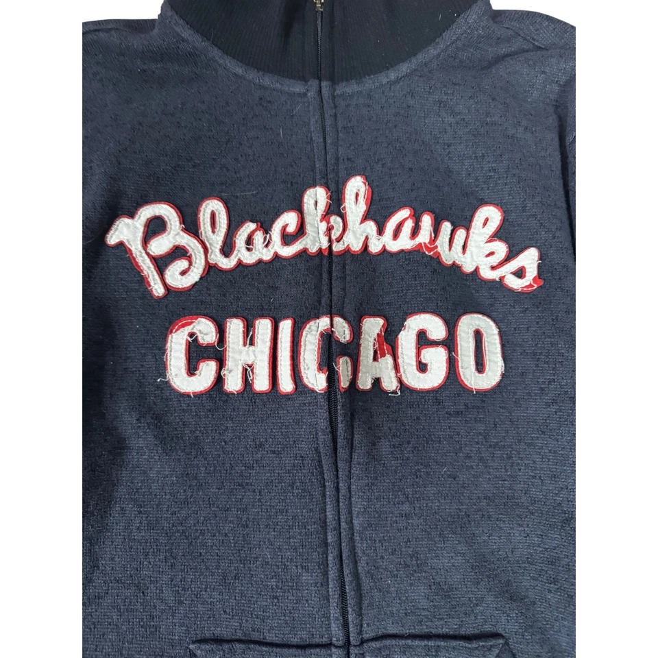 Chaqueta CCM Chicago Blackhawks NHL Cremallera Completa Para Hombre XL Azul Marino Rojo Vintage Retroceso Foto 3 de 4