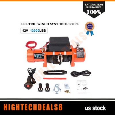 13000lb 12V Electric Winch Synthetic Cable Rope ATV UTV Off-road Front Rear