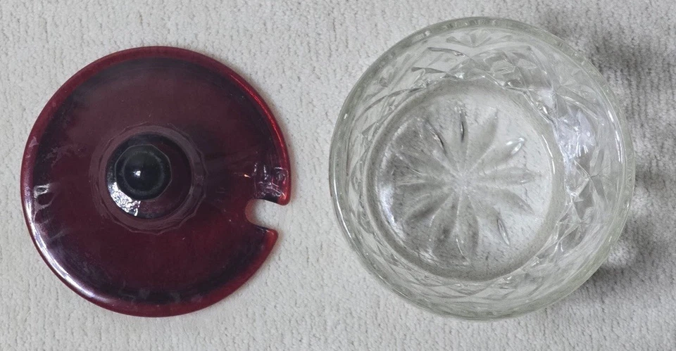 Vintage Anchor Hocking Covered Marmalade Jelly Jar Pineapple Fan Royal Ruby  Lid - Image 3 of 4