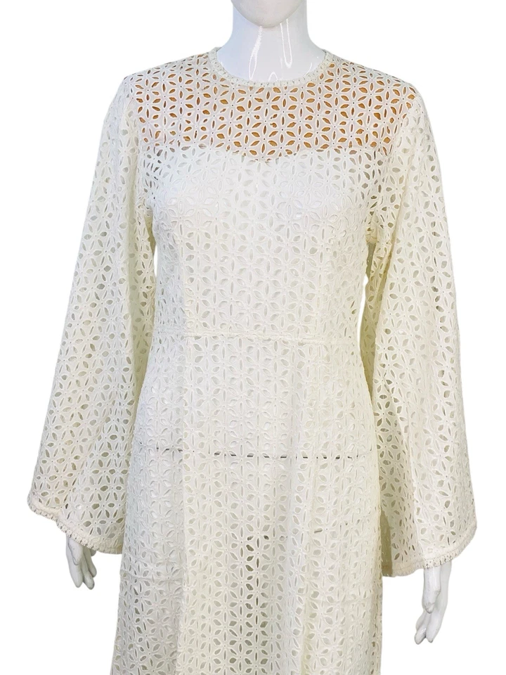 Doen Damen Weiß Gehäkelt Bestickt Ösen Baumwolle Lang Midi Maxi Kleid S - Bild 3 von 4