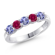 925 Sterling Silver Tanzanite and Created Ruby Wedding-Bands Ring For Women