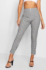 Boohoo Crepe Gingham Split Hem Skinny Trouser In Size 8 US NWT