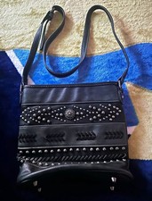 American Bling Black Faux Leather Studded Western Zip Crossbody Handbag