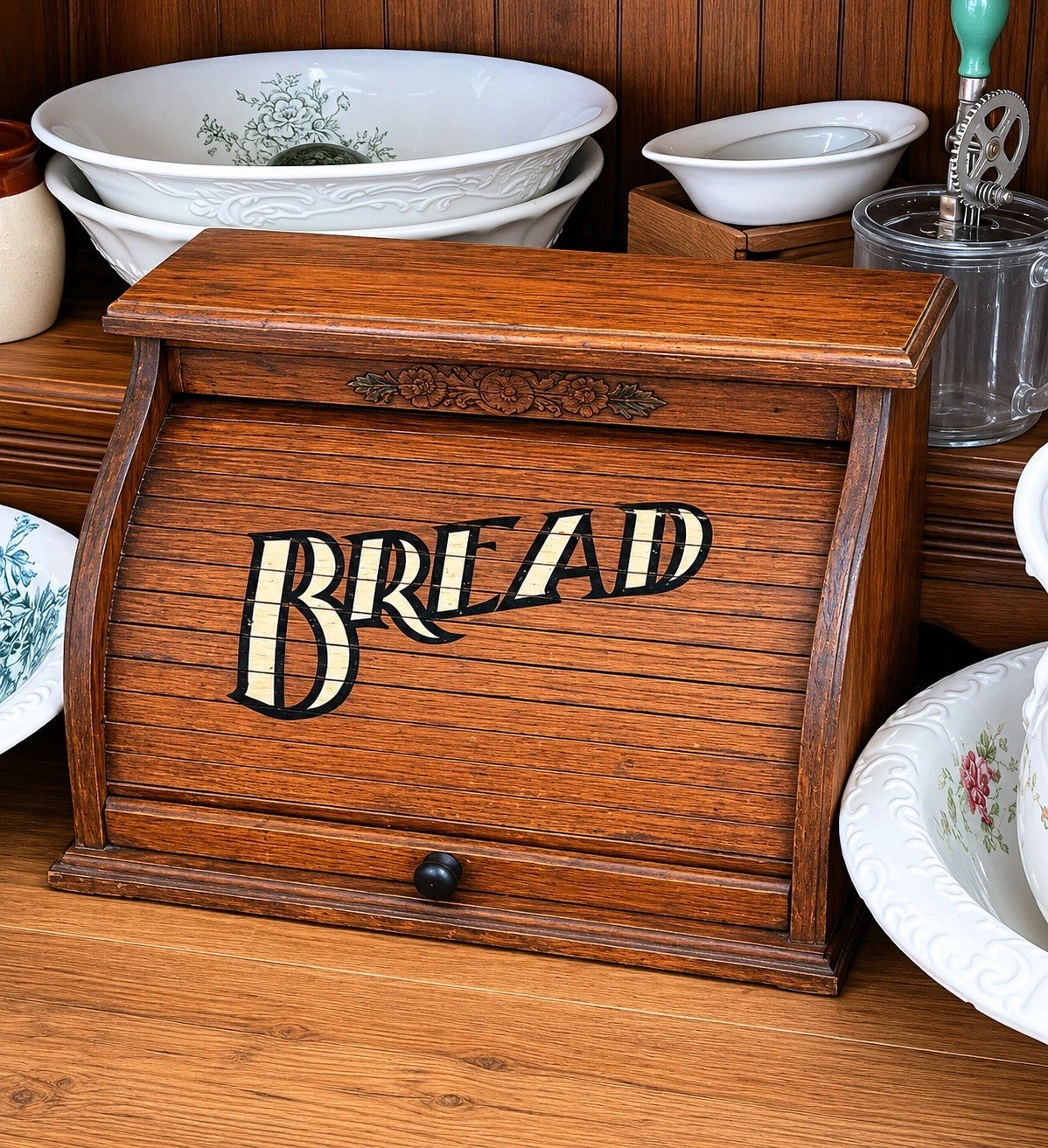 Roll Top Wood Bread Box Storage Primitive Rustic Farmhouse Vtg 17 Inch Grandmas
Opens in a new windo