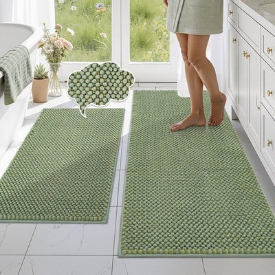 Bathroom Rugs Set 2 Piece, Thick Soft Multi-Color Chenille Absorbent Bath Mats,