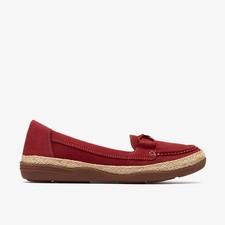 Clarks Womens Elaina Milly Red Nubuck Loafers,Slip Ons Nubuck Casual