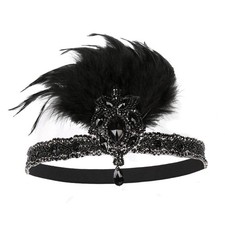STIOEDYUAN 1920s Flapper Headpiece Great Gatsby Feather One Size, Black
