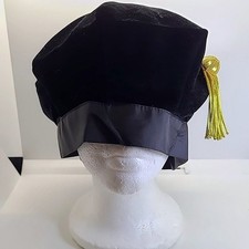 Doctoral Graduation Tam Hat Unisex One Size Black Velvet Gold Tassel Academic
