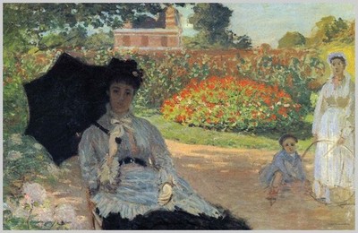 Claude Monet Camille in Garden with Jean & Nanny Poster 17.5'' x 11.5'' Laminated
