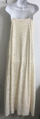 Staud Delfina Long Lace Dress Tiny Bloom Ivory Spaghetti Strap New Size S |  eBay