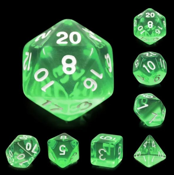 Наборы акриловых кубиков Galactic Dice HD - Изумрудные камни зеленый и белый Набор из 7 кубиков 1790₽