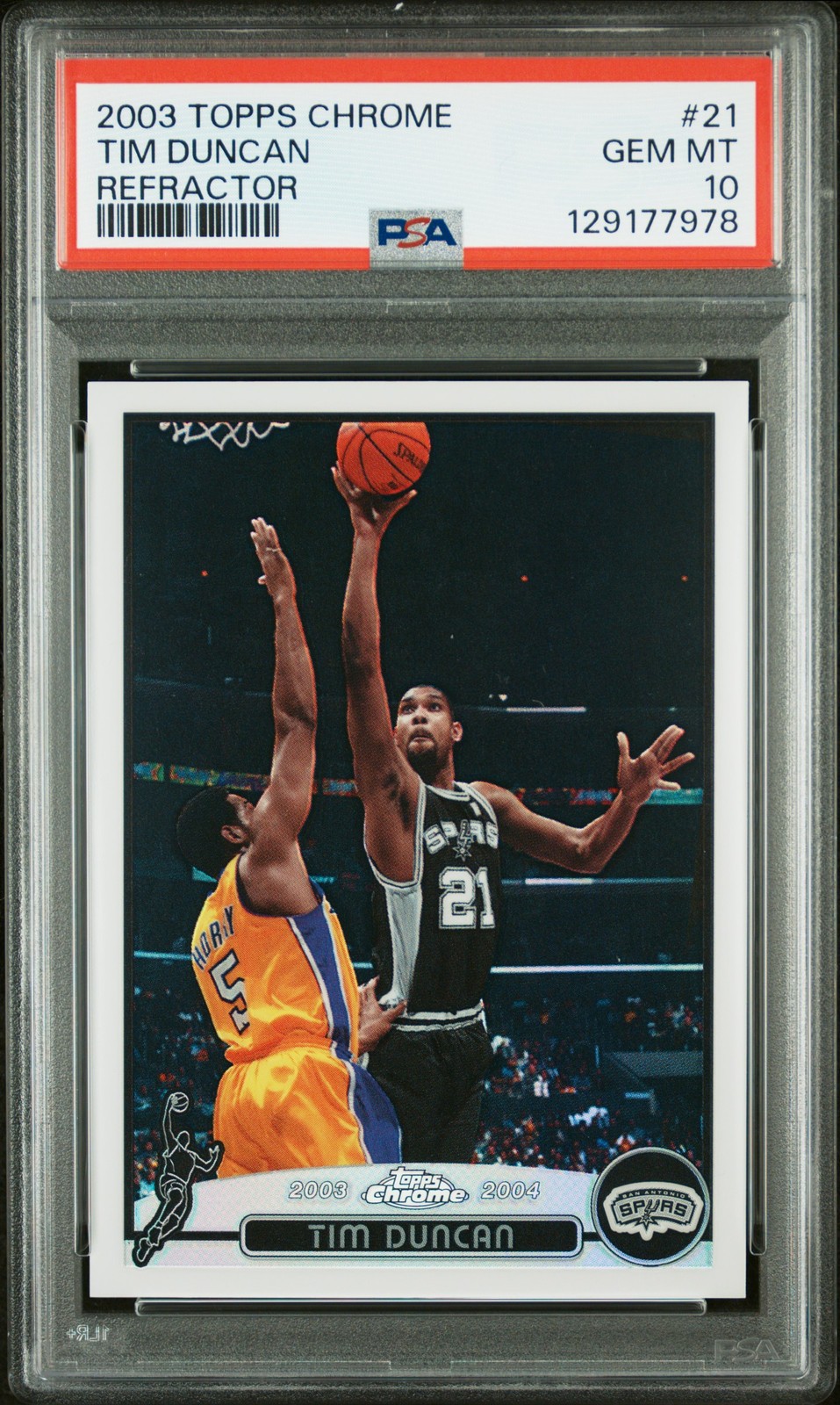 2003 TOPPS CHROME REFRACTOR #21 TIM DUNCAN PSA 10