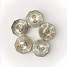 Vintage Silvertone 2-Hole Flat Buttons Octagonal Sew-Through Faceted Design 5pcs