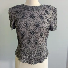 Women's Vintage Papell Boutique Silk Beaded Blouse Layered Silk Large