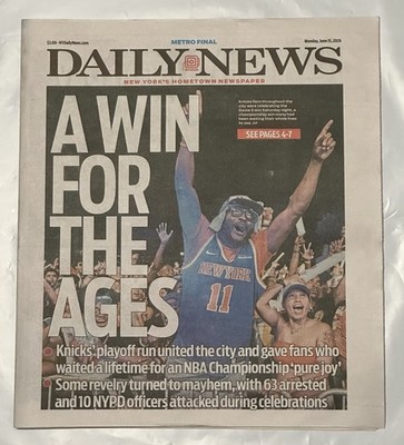   NEW YORK DAILY NEWS NEWSPAPER 6/15/26 KNICKS CHAMPIONS   A WIN FOR THE AGES
