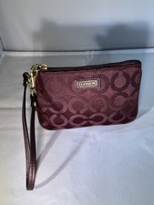 Vintage Coach Zipper Wallet C Print Fabric Wristlet Lined Burgundy