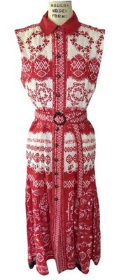 Saloni Nya Light Linen Sleeveless Shirt Maxi Dress Size 8 Red Print  NWT