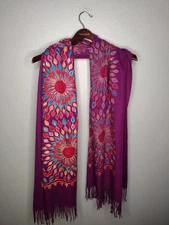 Women's Embroidered Floral Scarf Fringe Neck Warmer Rectangle Bohemian A28