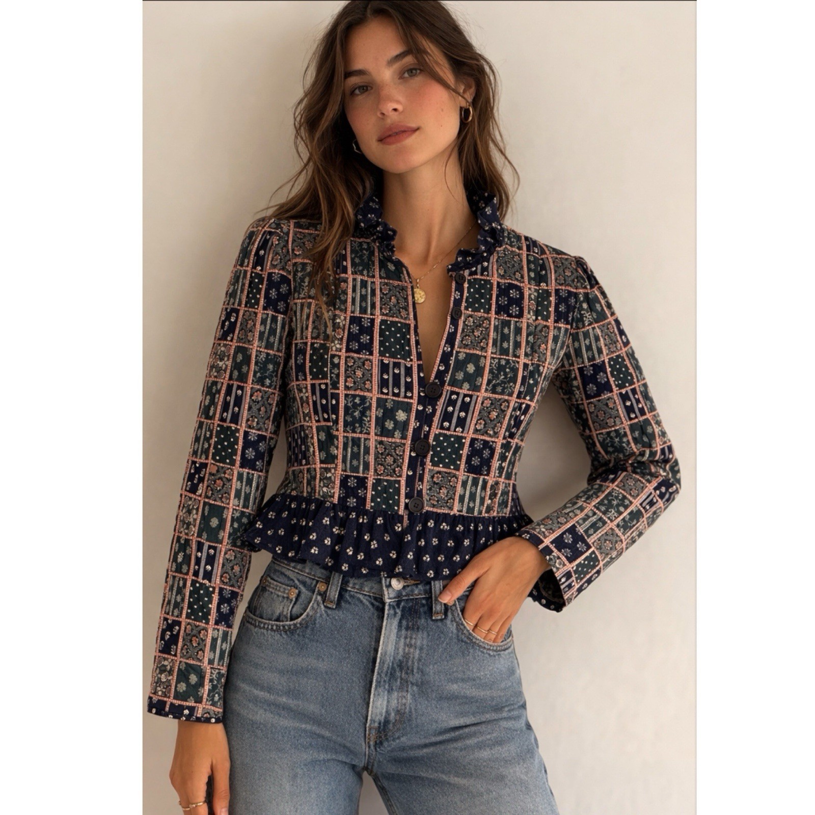 Vintage 70s Quilted Patchwork jacket Small Cottag… - image 1