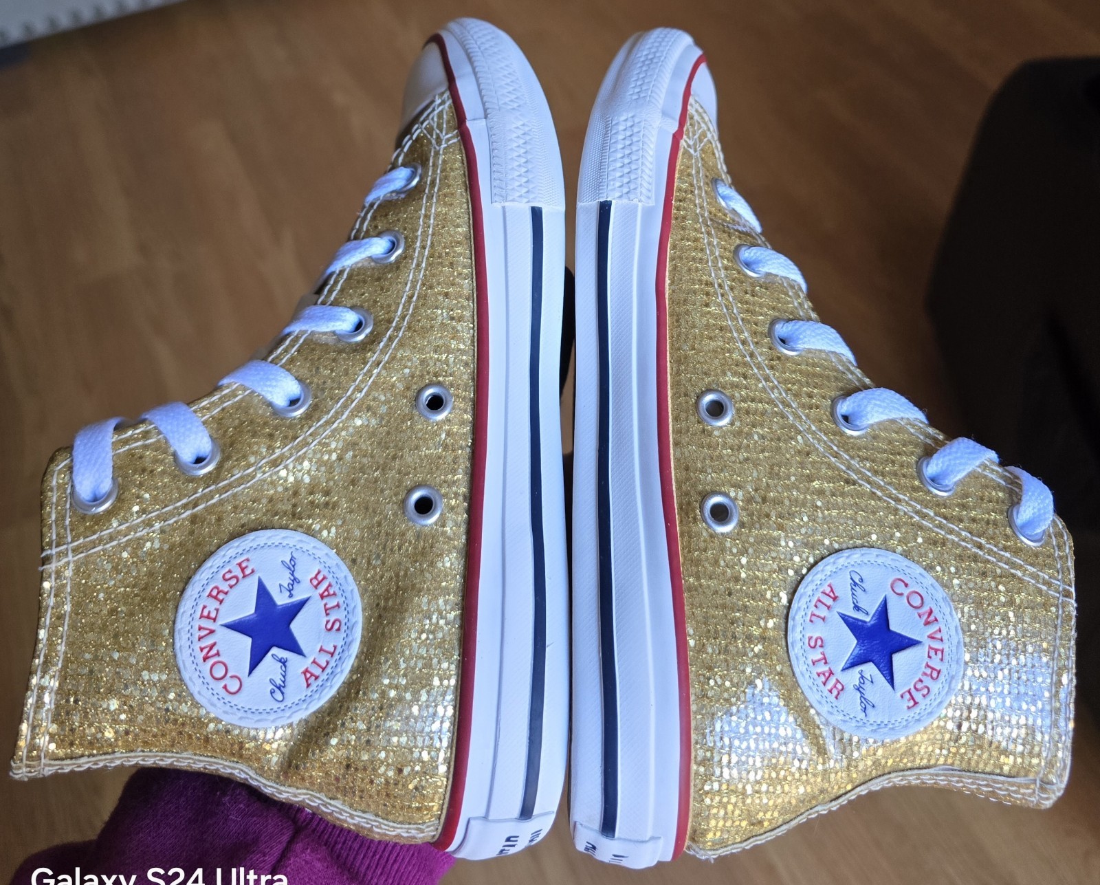 QSz 1 Little Girl's CONVERSE CTAS HI SPORT GOLD SPARKLE Casual Shoes thumbnail 4