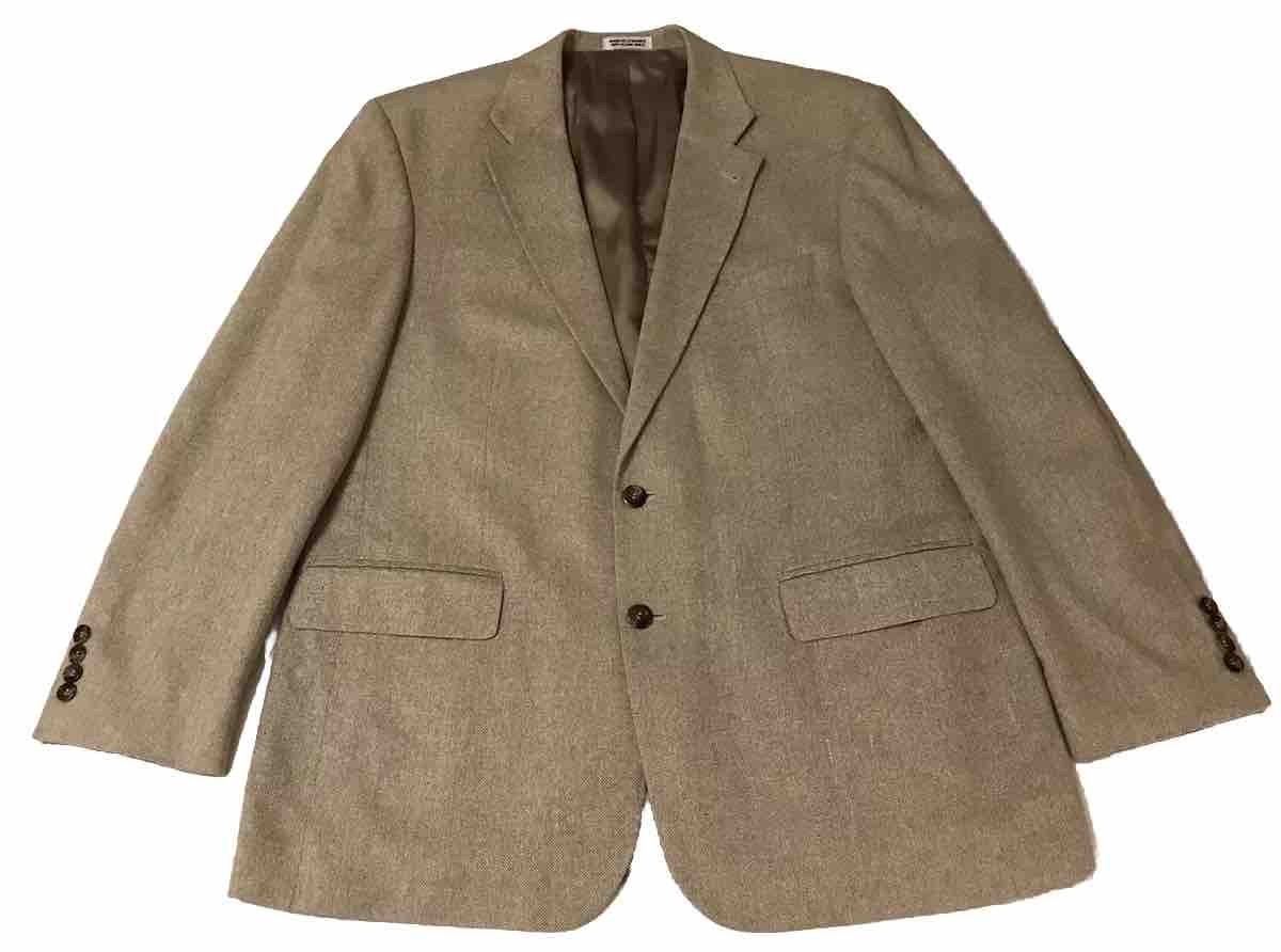 R B M Silk Blazer Sport Coat Mens 44R Tan Beige 100% Silk Lined Boho Preppy