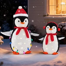 DUMOS 2-Piece Lighted Penguin Family Outdoor Christmas 3ft, red-led 