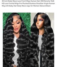 30 Inch Body Wave Lace Front Glueless Human Hair Wig 13x6 Pre Plucked Natural B…