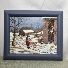 C. Carson Folk Art “Gathering Eggs” Certified Oil Serigraph Painting Framed