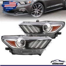 Left+Right Headlights Assembly Pair For Ford Mustang 2015 2016 2017 Clear Lens
