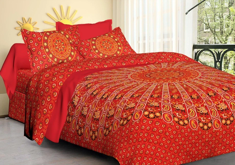Mandala Print Cotton Double Bedsheet with 2 Pillow Covers-(Mandala-Doll-R) - Image 3 of 3