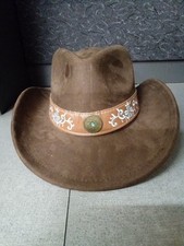 Brown Faux Suede Cowboy/Cowgirl Hat w/Floral Embroidered Band