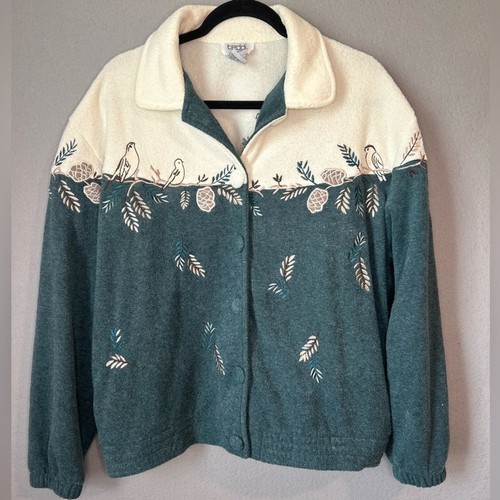 Vtg Teddi Teal White Bird Sweater Nature Cottagecore Grannycore Cozy Fall Sz L