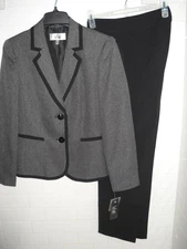 NWT Le Suit Women's 6 Grey Black Tweed Two Piece Business Jacket Blazer Pants