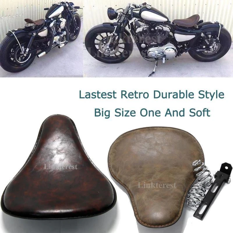 Almohadilla de asiento de conductor retro de cuero con resorte individual para motocicleta para Harley Sportster Dyna Foto 3 de 4