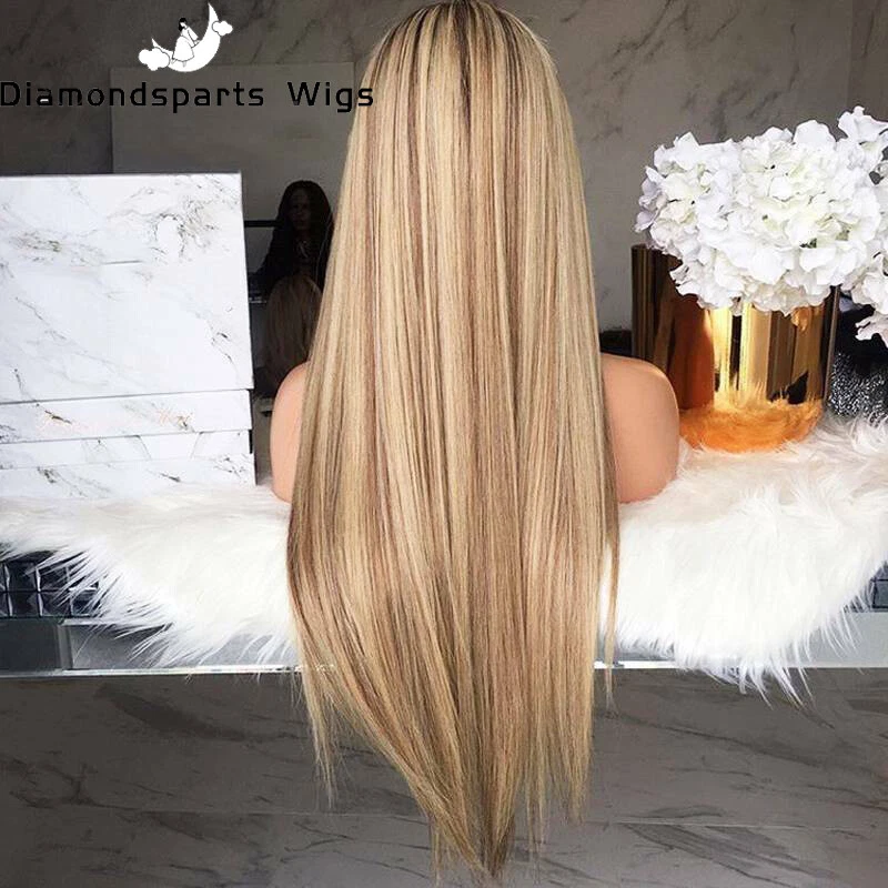 Pelucas de pelo largo y liso reales para mujeres peluca completa rubia ombre natural con disfraces Foto 3 de 4