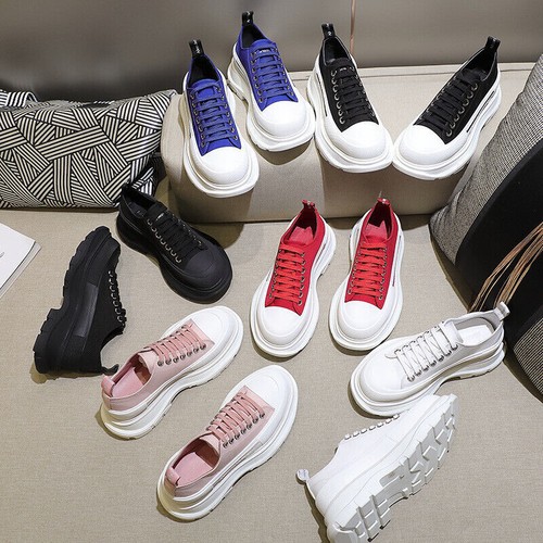Unisex Canvas Casual Board Shoes with Thick Soles and Elevated Inner Height UK - Picture 1 of 30