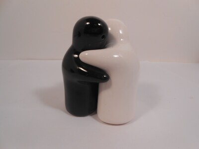 Black & White Yin/Yang Hugging Ghosts Ceramic Salt & Pepper Shakers