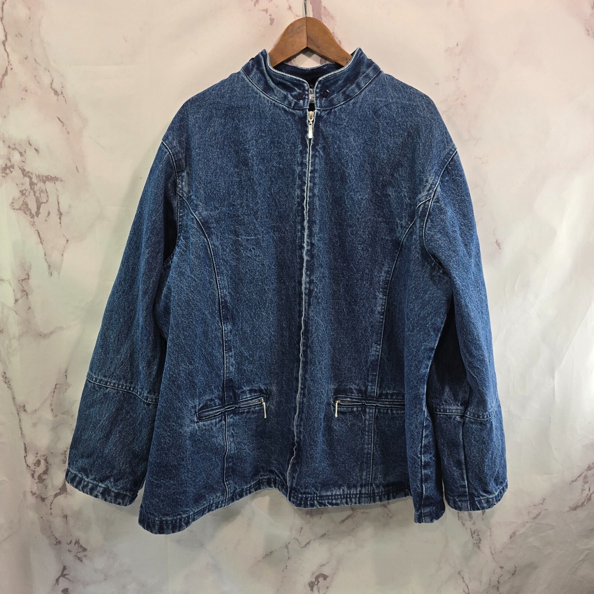 Vintage Denim Jacket Womns 3X Jean 80s 90s Flannel Lined Green