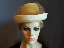 antique vintage Panama straw hat with tulle and ribon, Gwenn Pennington NY