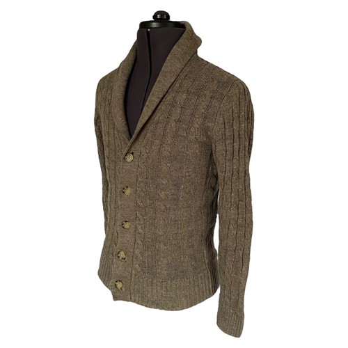 Suitsupply Linen Cotton Cardigan Sweater Beige Cable Knit Shawl Slim Men's Small - Picture 2 of 11