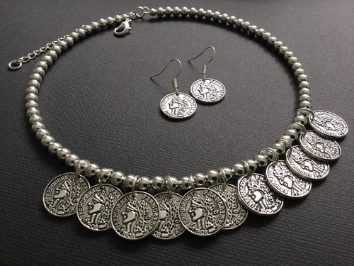 Vintage Silver COIN CHOKER Necklace And 