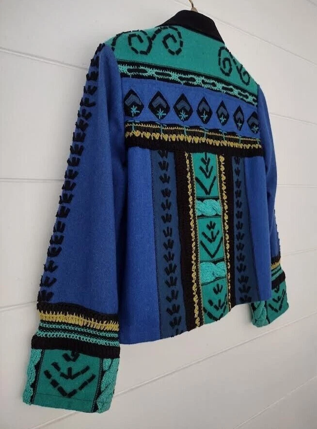 Chaqueta Blazer De Colección Años 80/90 Sandy Starkman Abstracta Mixta Mediana Parche Trabajo Talla S Foto 4 de 4