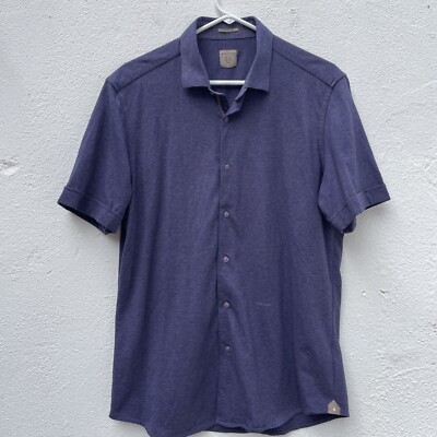 Rare Rabbit Polo Shirt Mens Large 42 Blue Short Sleeve Button Up