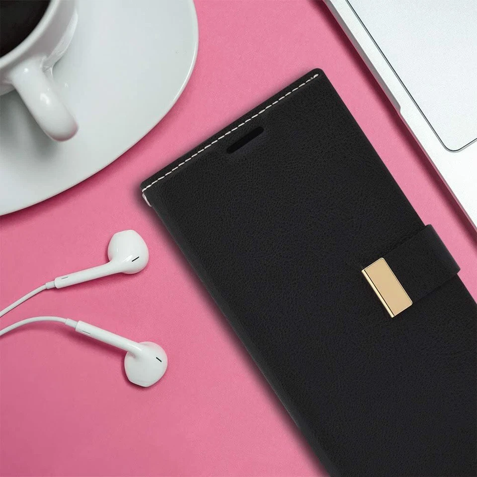 Qoosan Galaxy Note 9 Funda Billetera, Delgada Cuero Cubierta Abatible con Tarjetero, Negra Foto 4 de 4